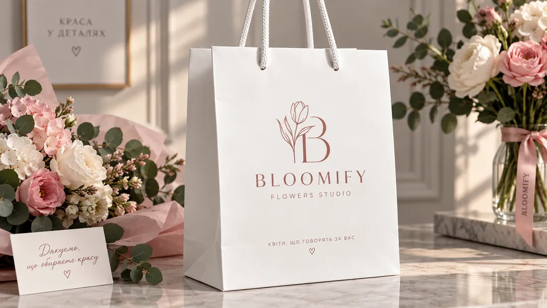 Великі паперові пакети для квіткової студії BLOOMIFY, тираж 100 шт